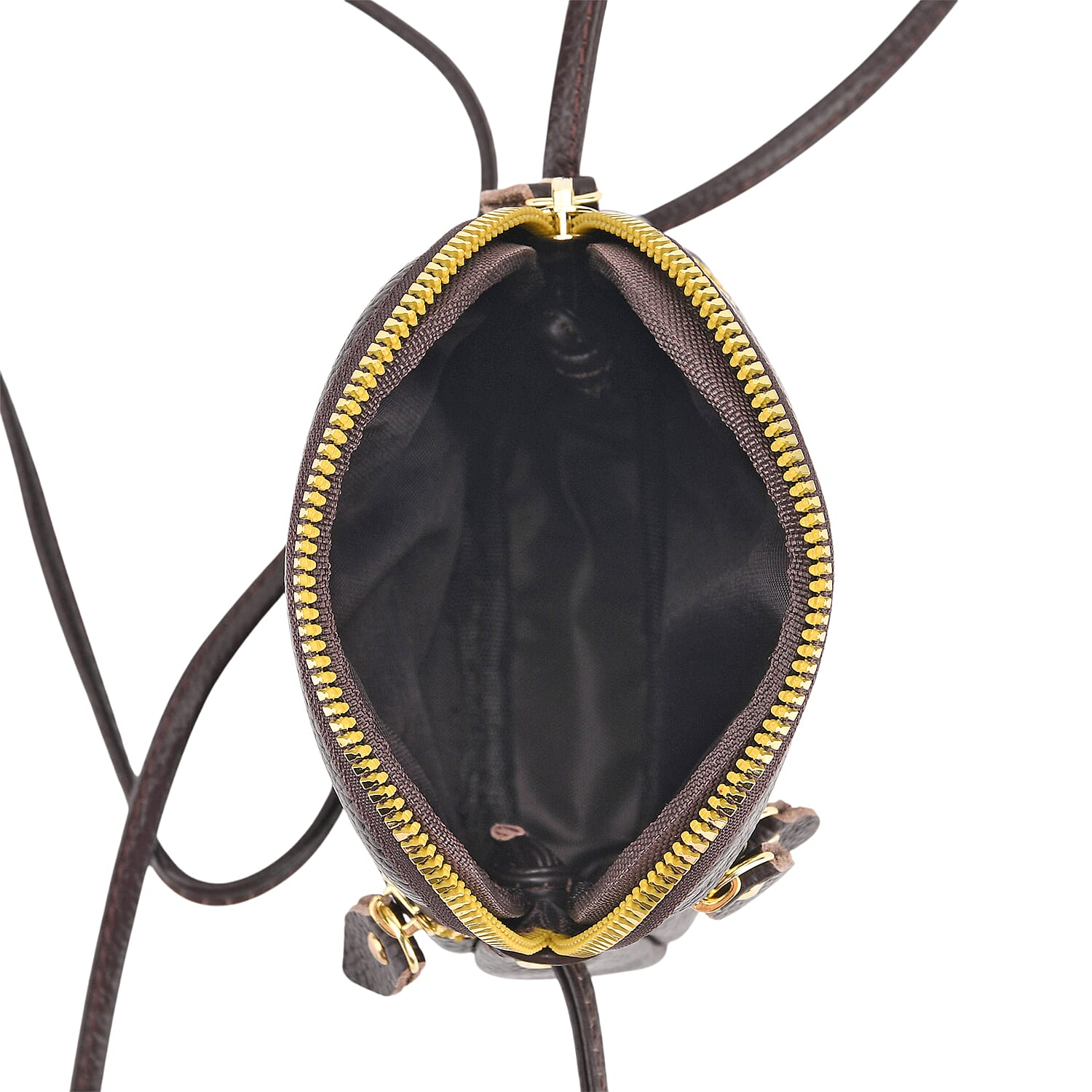 Designer Inspired-Genuine Leather  Crossbody Bag - Dark Brown