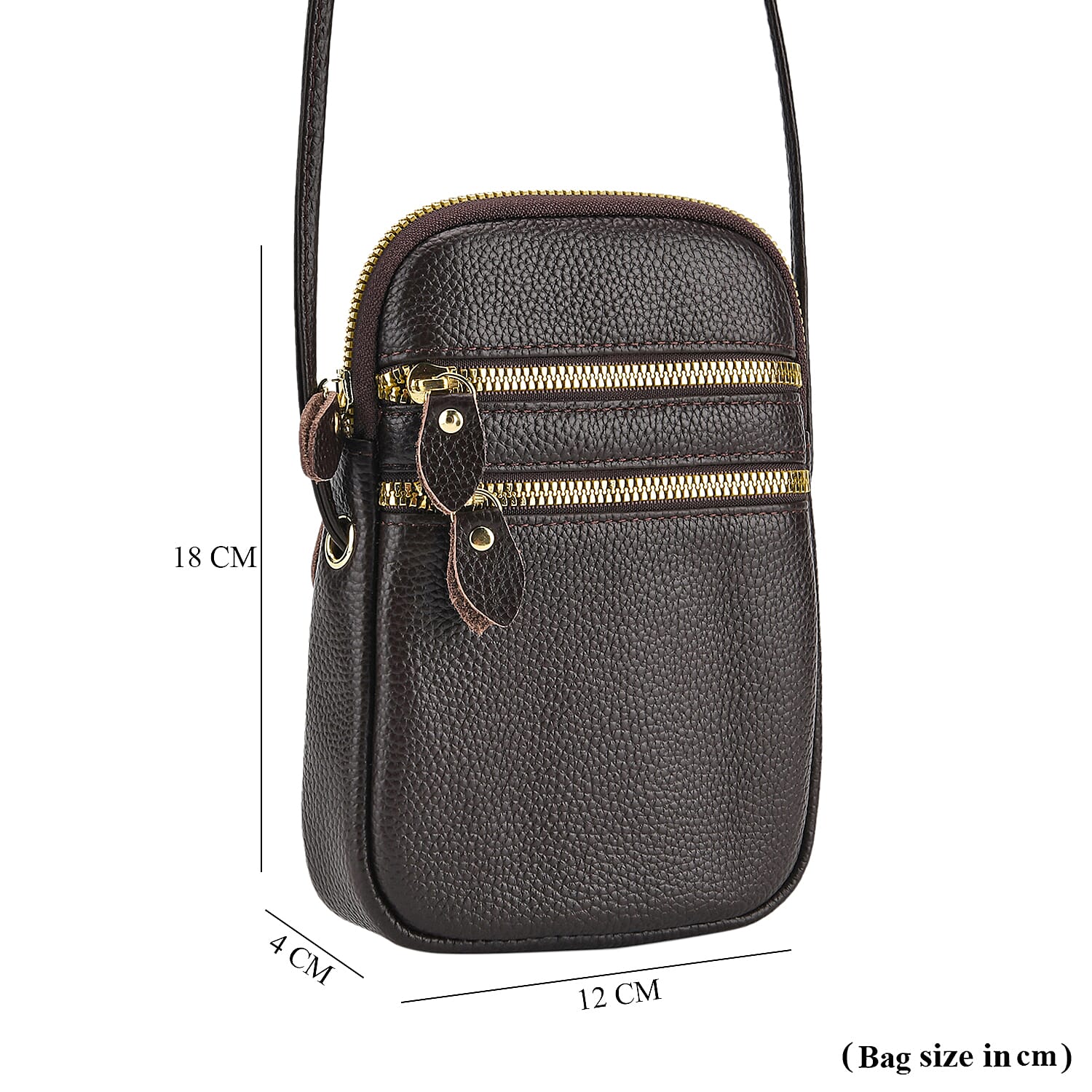 Designer Inspired-Genuine Leather  Crossbody Bag - Dark Brown