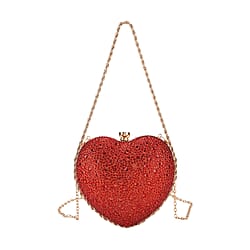Sheeny Heart-Shaped Crystal Clutch Bag - Red