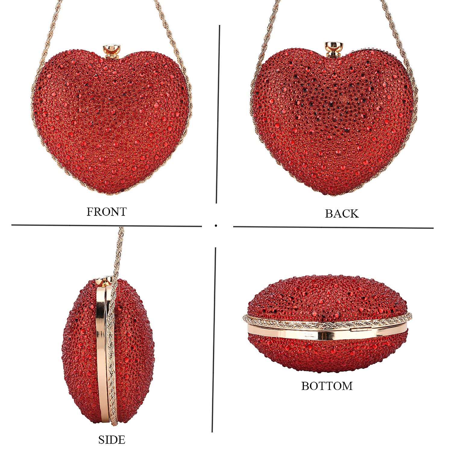 Sheeny Heart-Shaped Crystal Clutch Bag - Red