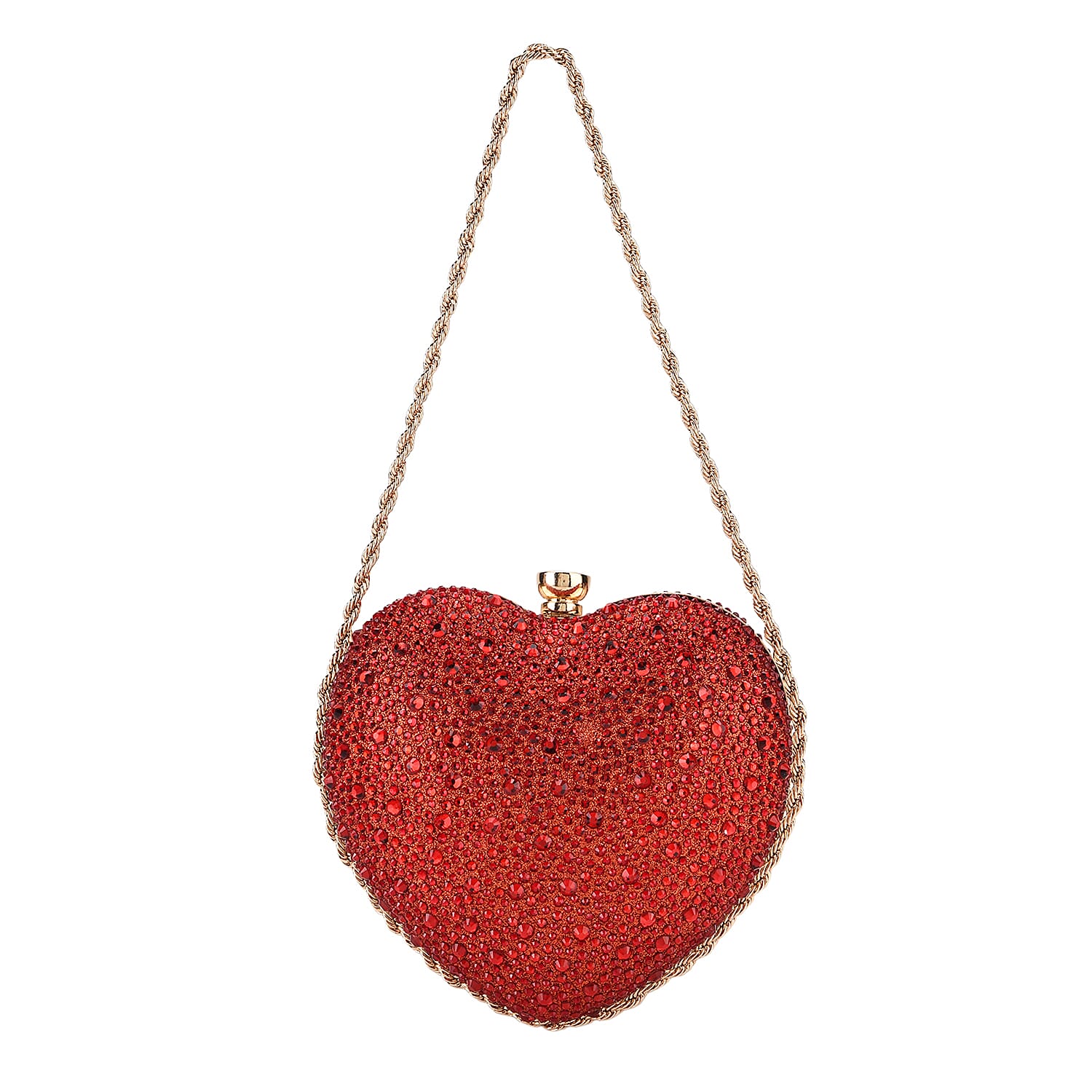 Sheeny Heart-Shaped Crystal Clutch Bag - Red