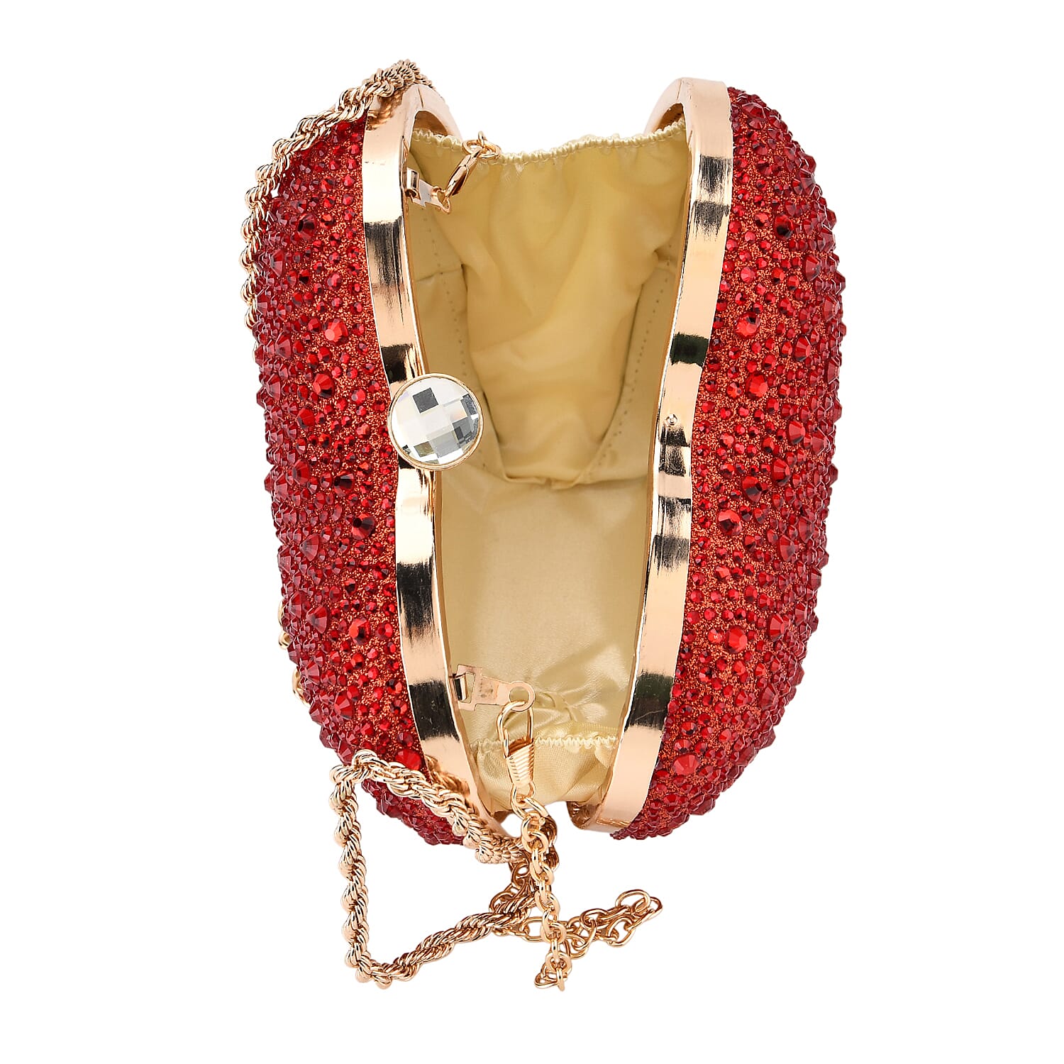 Sheeny Heart-Shaped Crystal Clutch Bag - Red