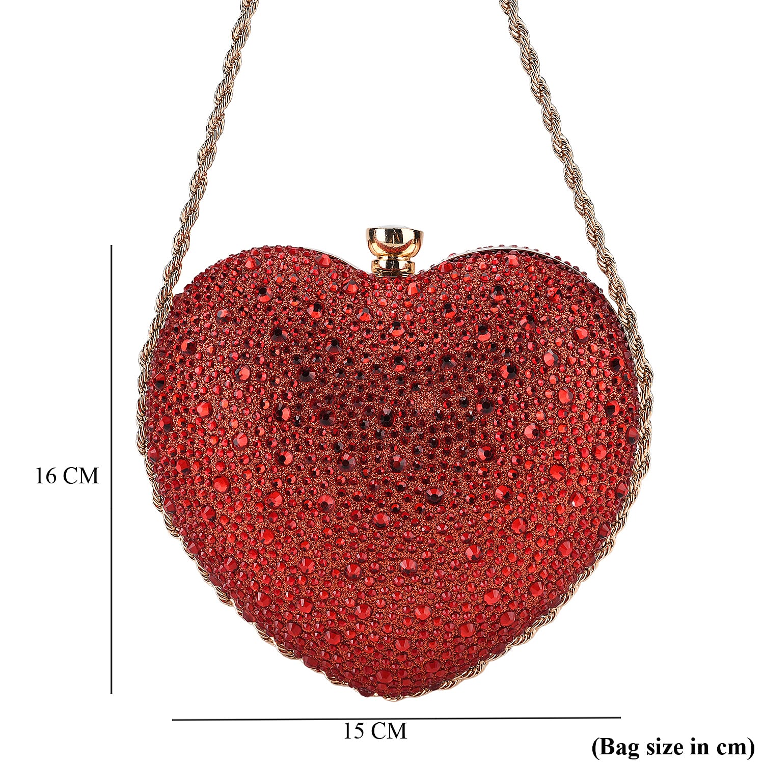 Sheeny Heart-Shaped Crystal Clutch Bag - Red