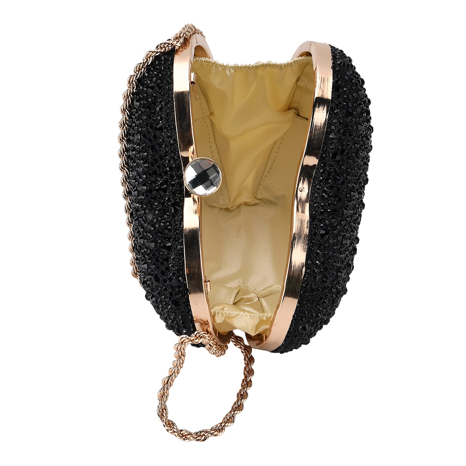 Sheeny Heart-Shaped Crystal Clutch Bag - Black