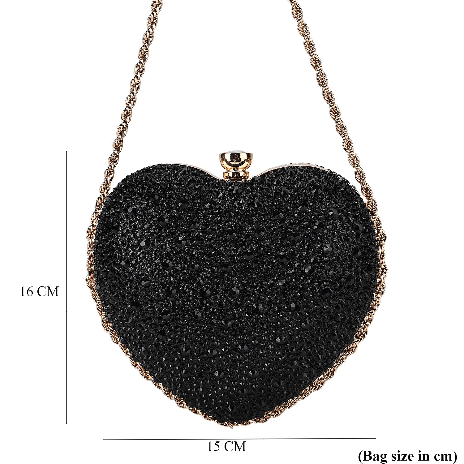 Sheeny Heart-Shaped Crystal Clutch Bag - Black
