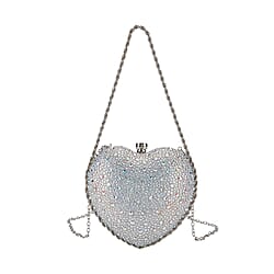 Sheeny Heart-Shaped Crystal Clutch Bag - Red