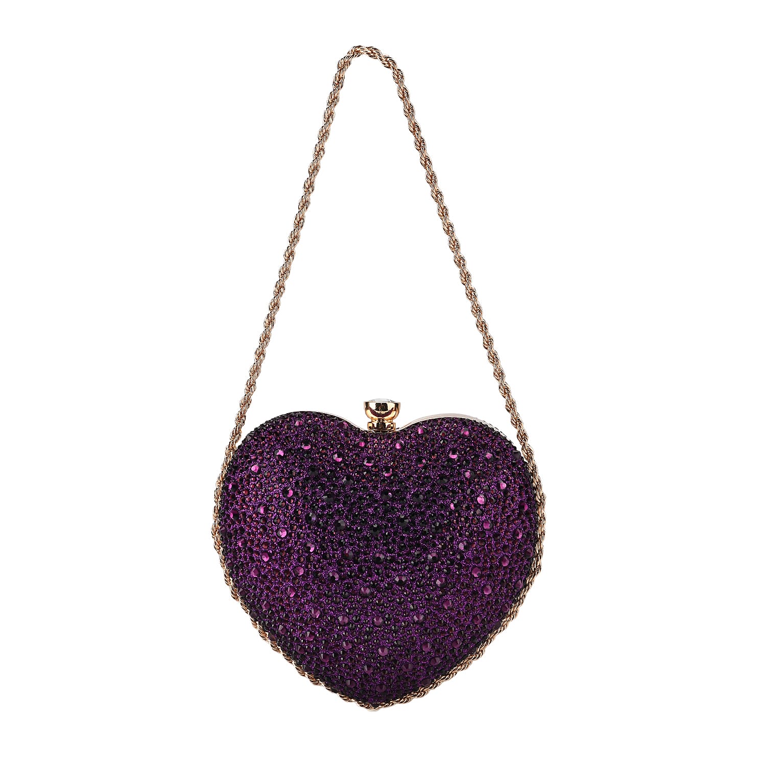 Sheeny Heart-Shaped Crystal Clutch Bag - Purple