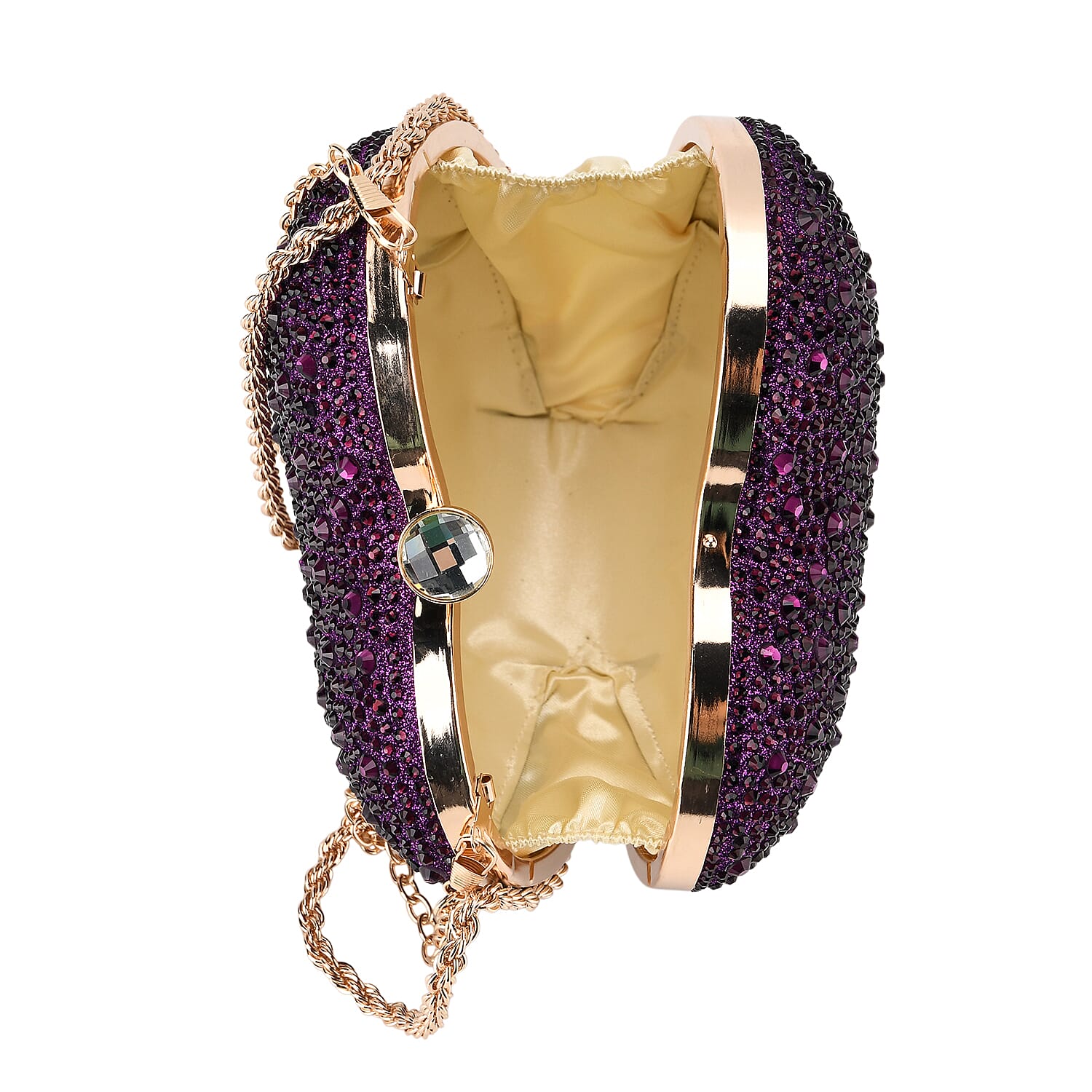 Sheeny Heart-Shaped Crystal Clutch Bag - Purple