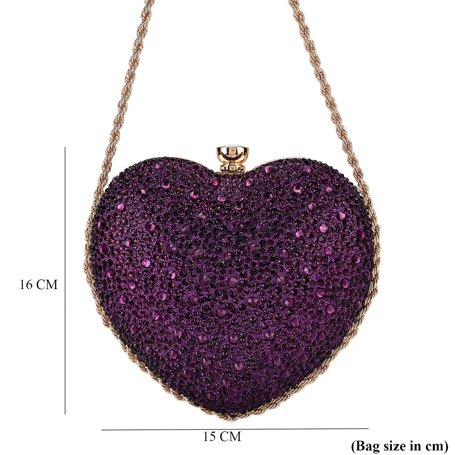 Sheeny Heart-Shaped Crystal Clutch Bag - Purple