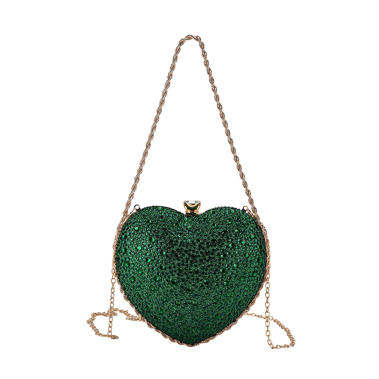 Sheeny Heart-Shaped Crystal Clutch Bag - Green