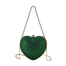 Sheeny Heart-Shaped Crystal Clutch Bag - Red