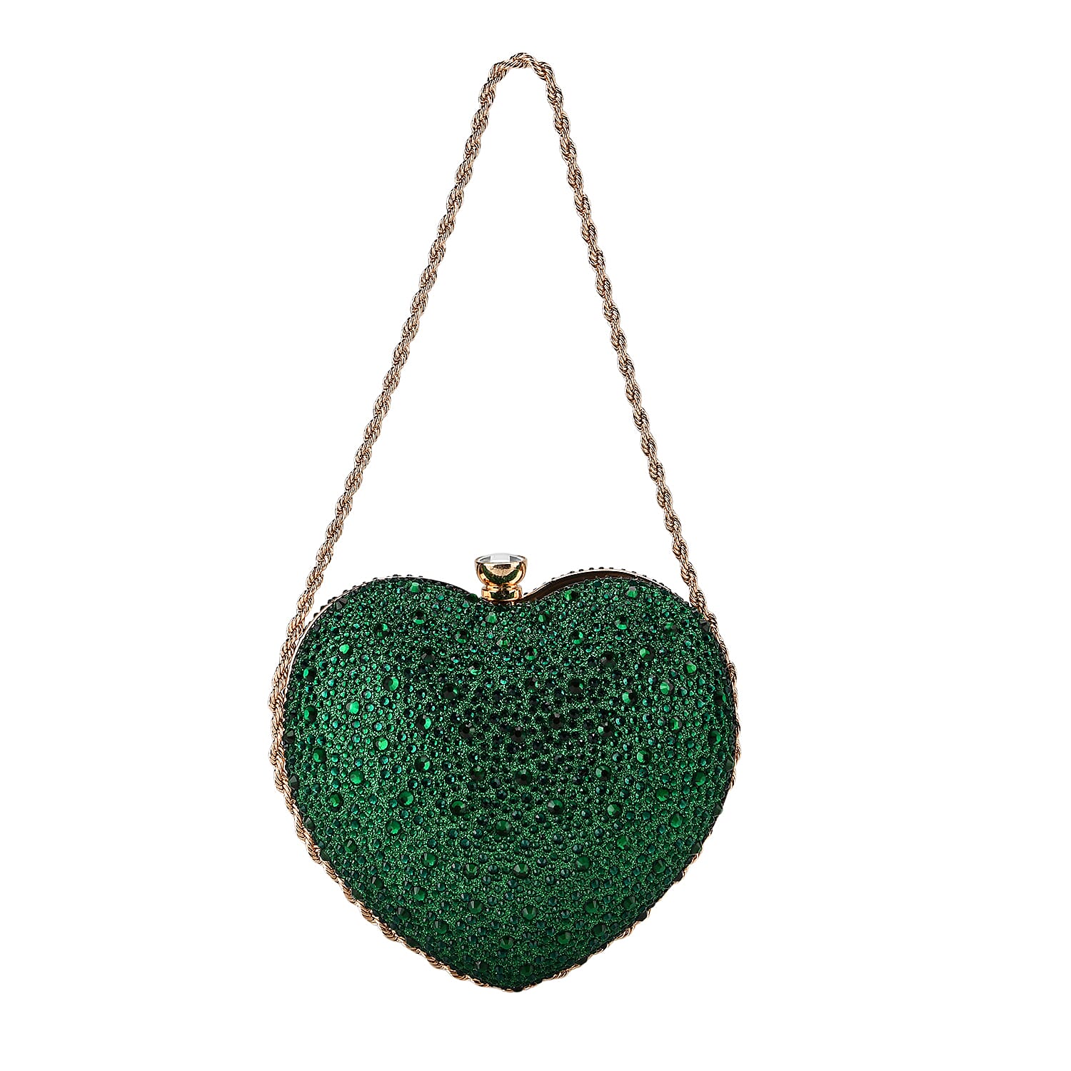 Sheeny Heart-Shaped Crystal Clutch Bag - Green