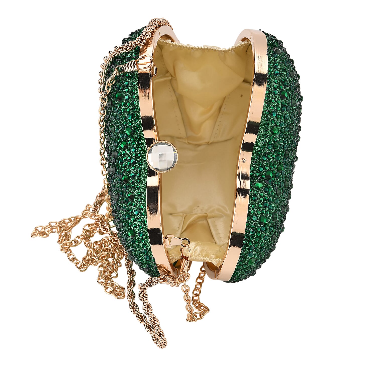 Sheeny Heart-Shaped Crystal Clutch Bag - Green