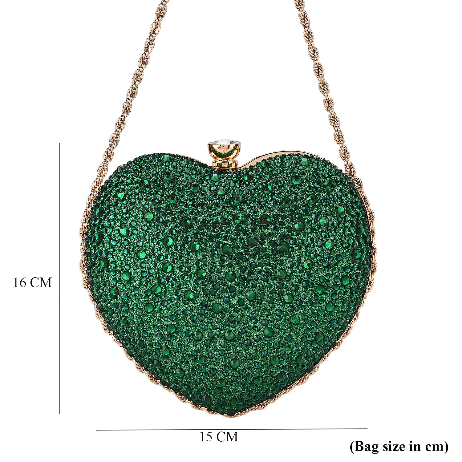 Sheeny Heart-Shaped Crystal Clutch Bag - Green