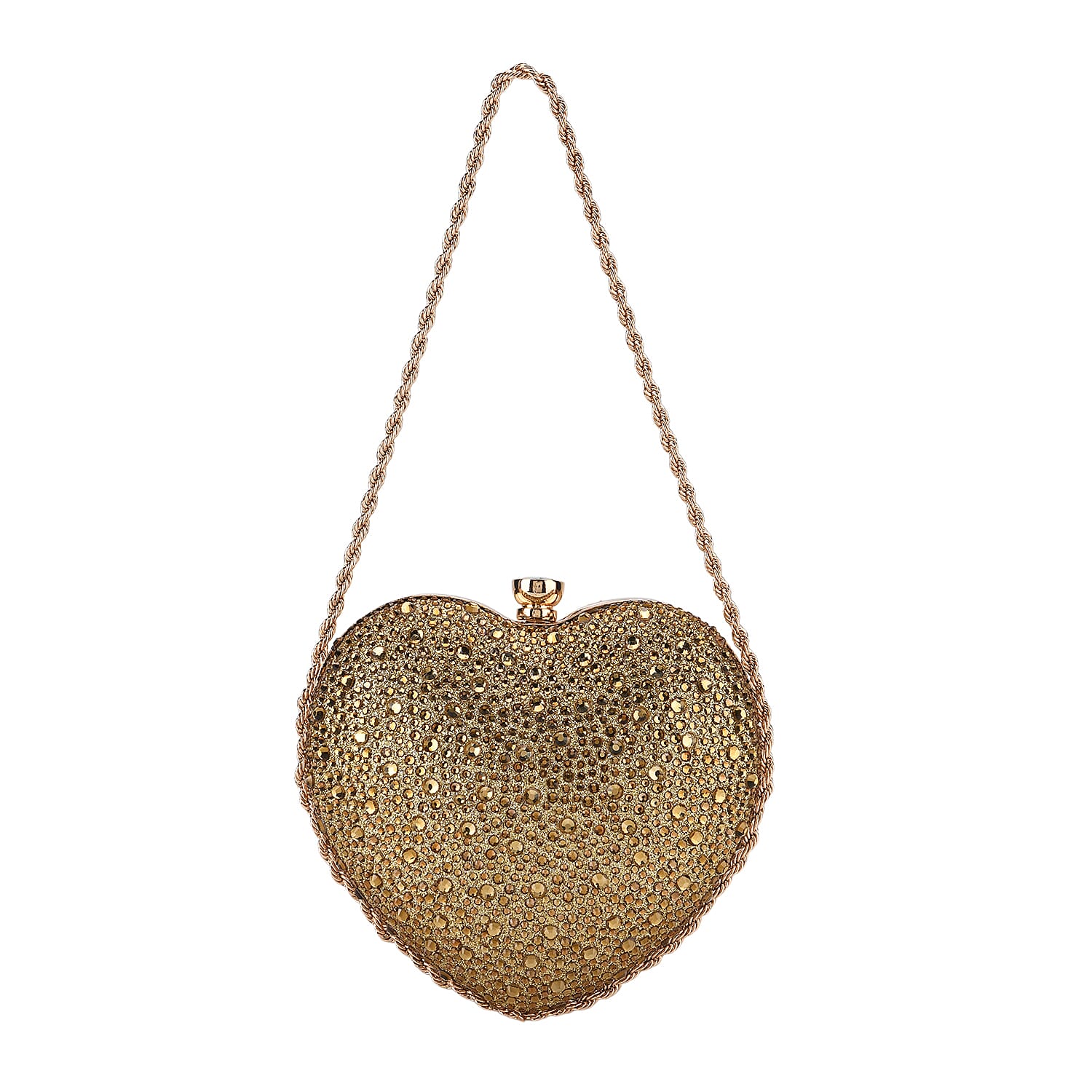 Sheeny Heart-Shaped Crystal Clutch Bag - Gold