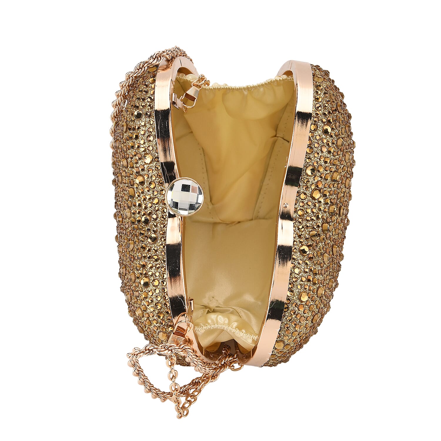 Sheeny Heart-Shaped Crystal Clutch Bag - Gold