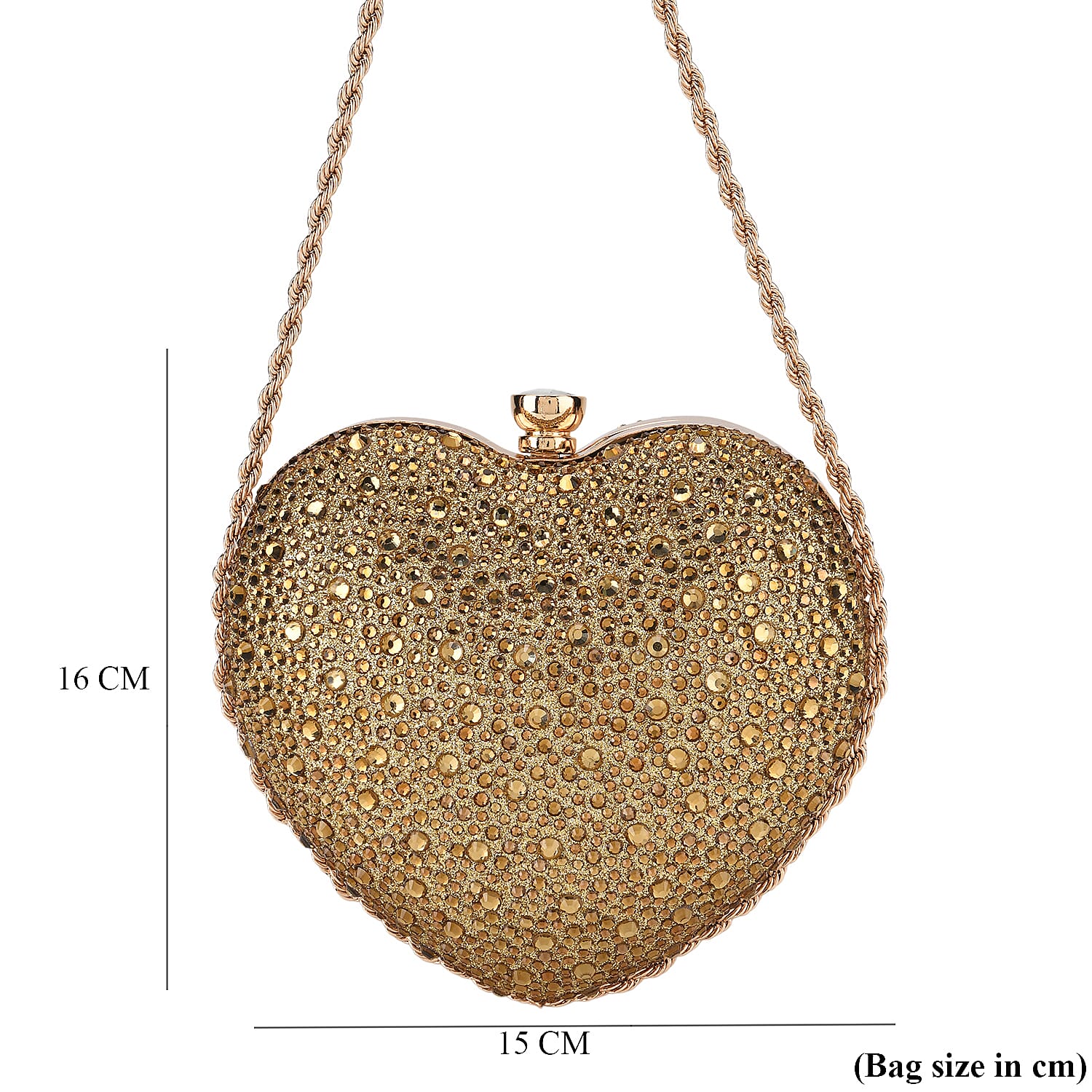 Sheeny Heart-Shaped Crystal Clutch Bag - Gold