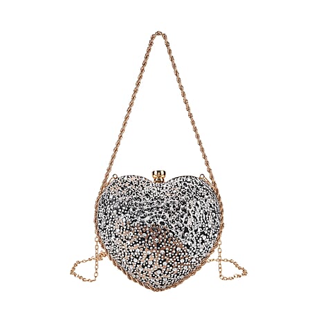 Sheeny Heart-Shaped Crystal Clutch Bag - Leopard