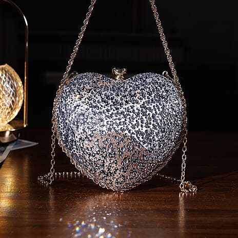 Sheeny Heart-Shaped Crystal Clutch Bag - Leopard