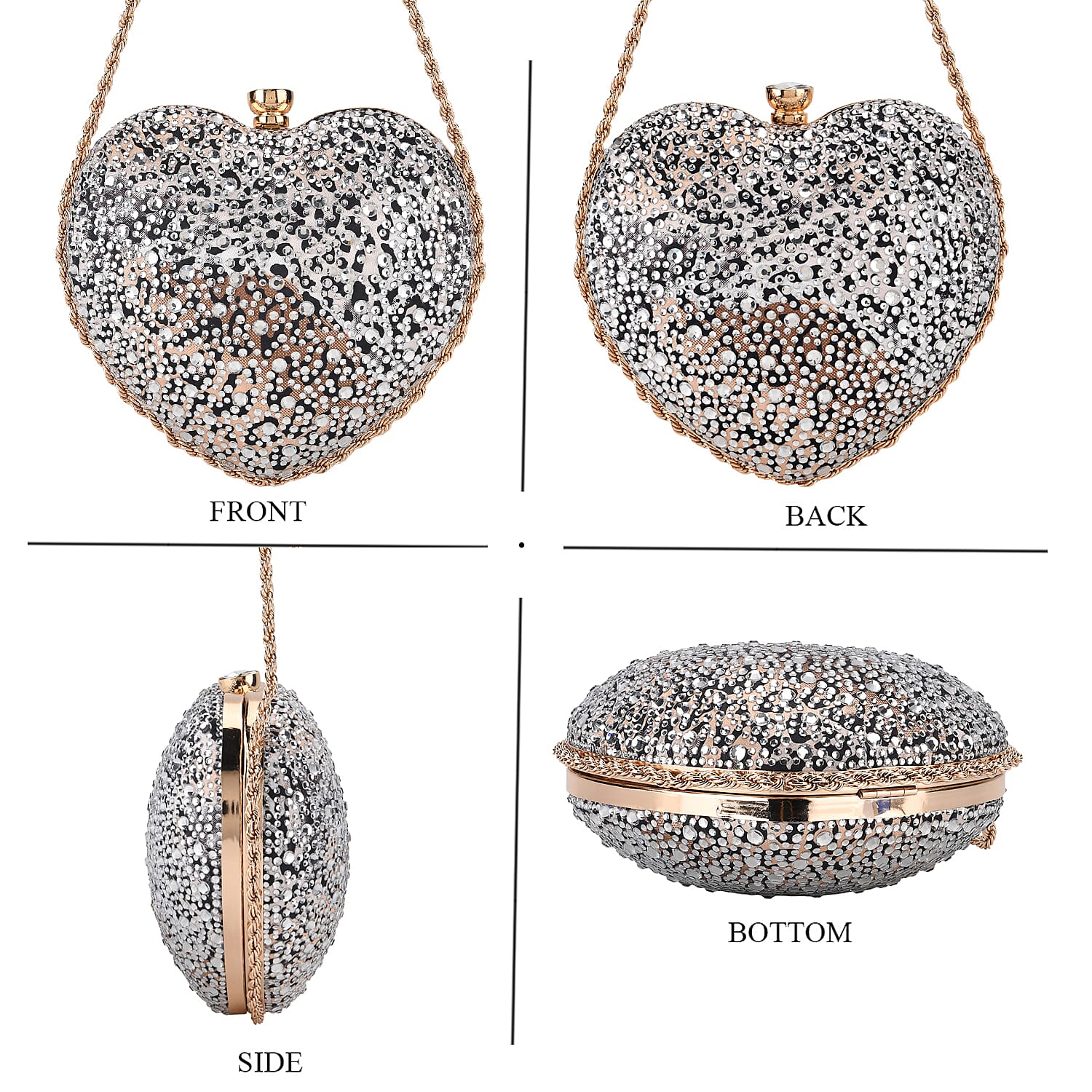 Sheeny Heart-Shaped Crystal Clutch Bag - White Brown