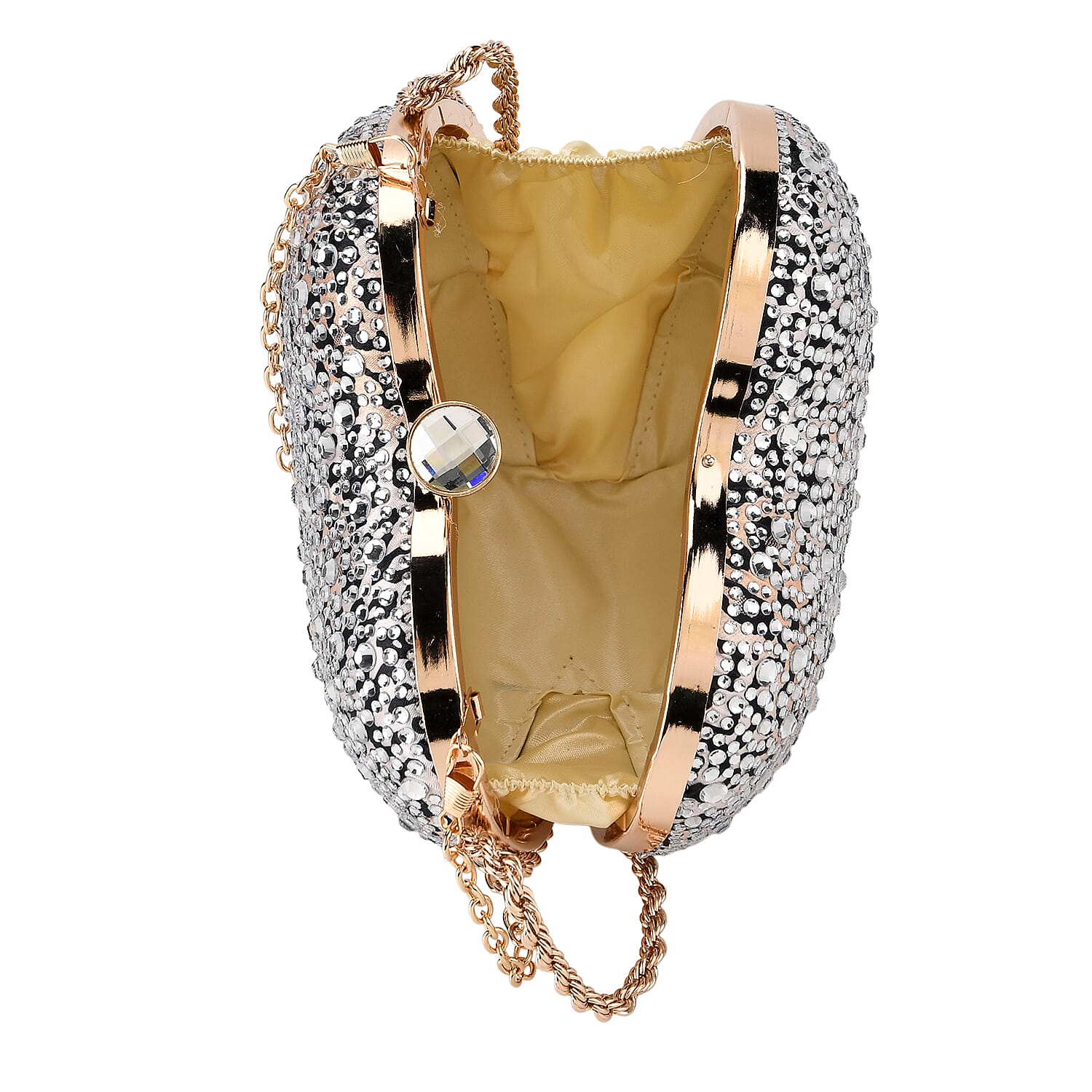 Sheeny Heart-Shaped Crystal Clutch Bag - White Brown