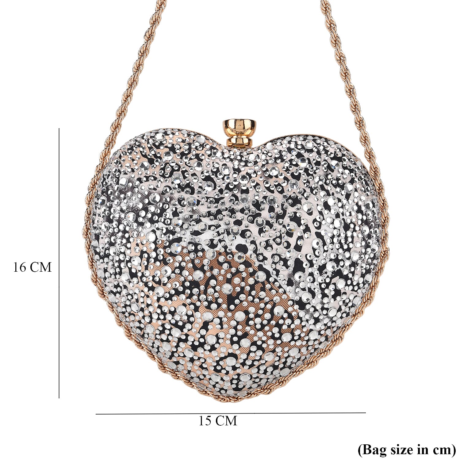Sheeny Heart-Shaped Crystal Clutch Bag - White Brown