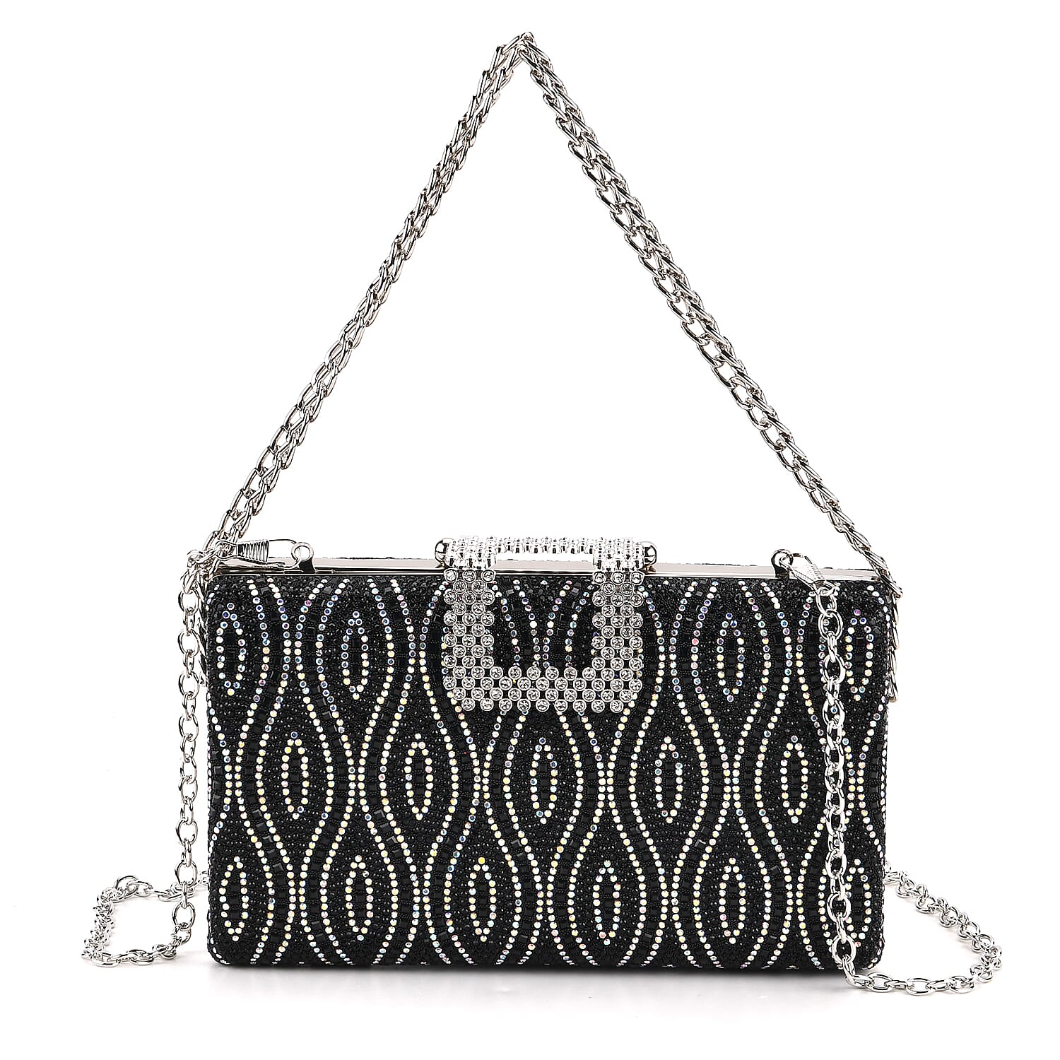 CLOSEOUT DEAL - Crystal Embellished Crossbody Bag - Black