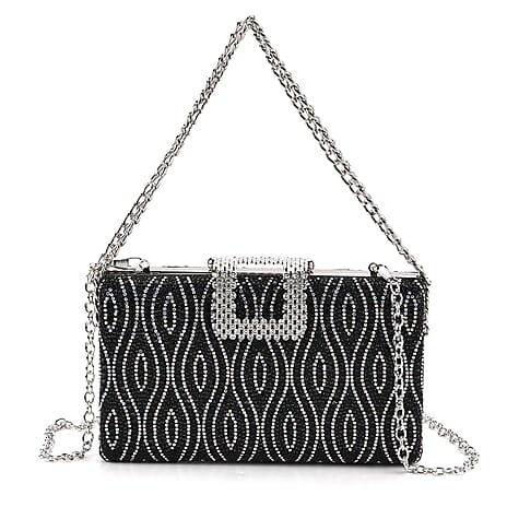 CLOSEOUT DEAL - Crystal Embellished Crossbody Bag - Black