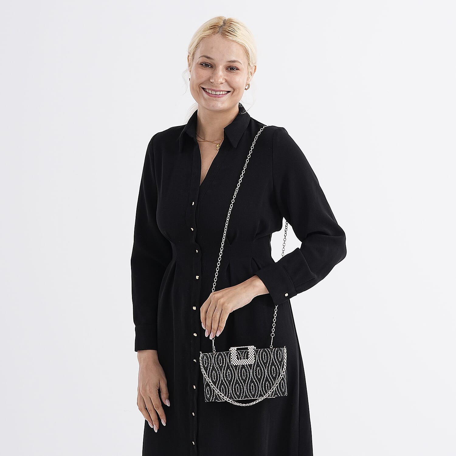 CLOSEOUT DEAL - Crystal Embellished Crossbody Bag - Black