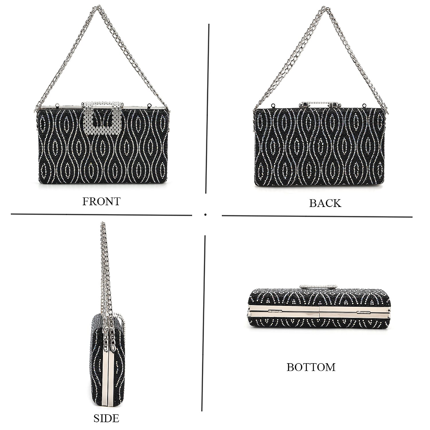 CLOSEOUT DEAL - Crystal Embellished Crossbody Bag - Black