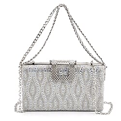CLOSEOUT DEAL - Crystal Embellished Evening Clutch Bag with Metallic Chain Strap - Gold