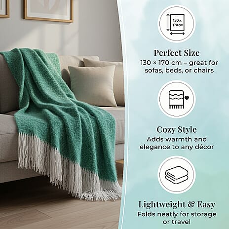 Supersoft Mohair - Like Wool Cozy Mix Blanket with Timeless Appeal (Size 170x130 cm) - Green