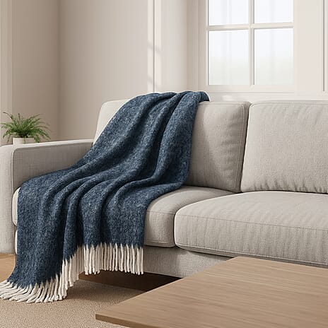 Supersoft Mohair Wool Cozy Mix Blanket with Timeless Appeal (Size 170x130 cm) - Navy