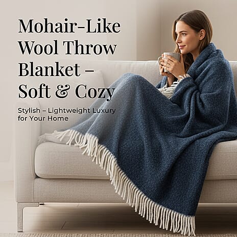 Supersoft Mohair Wool Cozy Mix Blanket with Timeless Appeal (Size 170x130 cm) - Navy