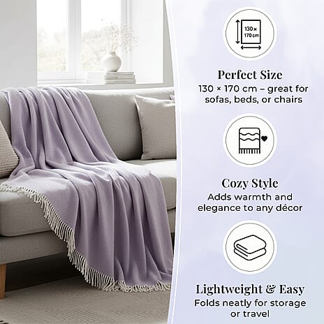 Supersoft Mohair Wool Cozy Mix Blanket with Timeless Appeal (Size 170x130 cm) - Lilac