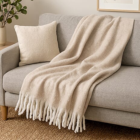 THE DEFINITION OF ULTIMATE LUXURY - Supersoft Mohair Wool Cozy Mix Blanket with Timeless Appeal (Size 170x130 cm) - Ivory
