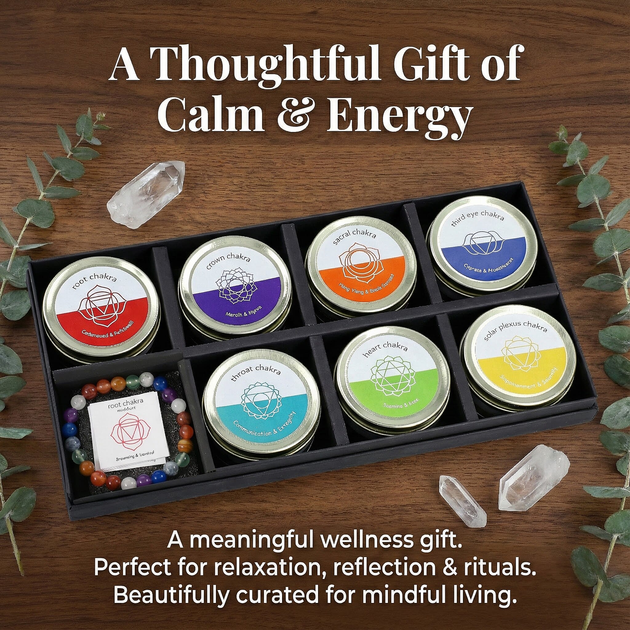 LIVMORE Seven Chakra Candle Gift Box With Seven Chakra Gemstone Bracelet