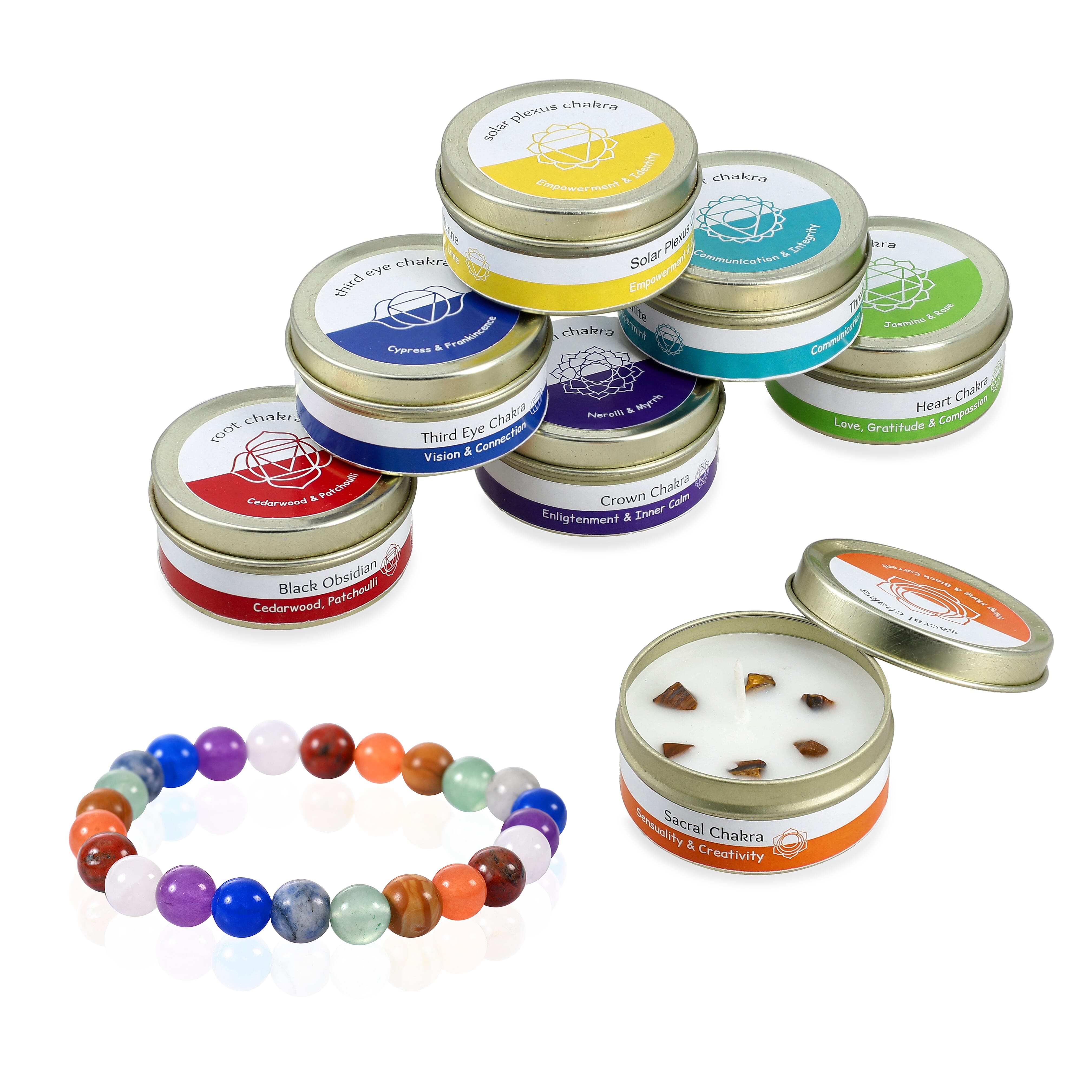 LIVMORE Seven Chakra Candle Gift Box With Seven Chakra Gemstone Bracelet