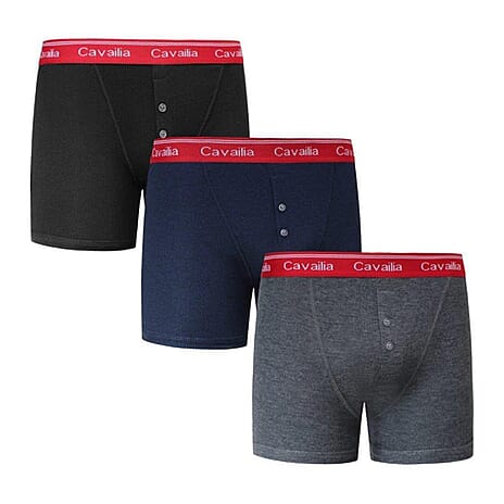 Pack of 3 Cavailia Button Fly Knitted Boxer Shorts (Size - L) - Multi