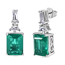 D'Joy Emeraldine Triplet Quartz & White Topaz Stud Push Post Earring in Platinum Overlay Sterling Silver 5.86 Ct.