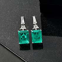 D'Joy Emeraldine Triplet Quartz & White Topaz Stud Push Post Earring in Platinum Overlay Sterling Silver 5.86 Ct.