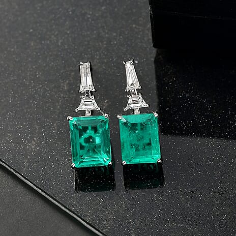 D'Joy Emeraldine Triplet Quartz & White Topaz Stud Push Post Earring in Platinum Overlay Sterling Silver 5.86 Ct.