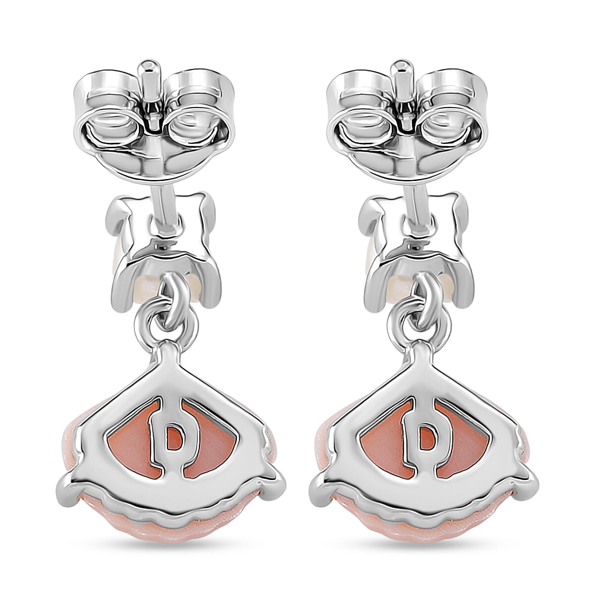 Queen Conch Shell & White Fresh Water Pearl Earring with Push Back in Rhodium Overlay Sterling Silver 2.97 Ct.