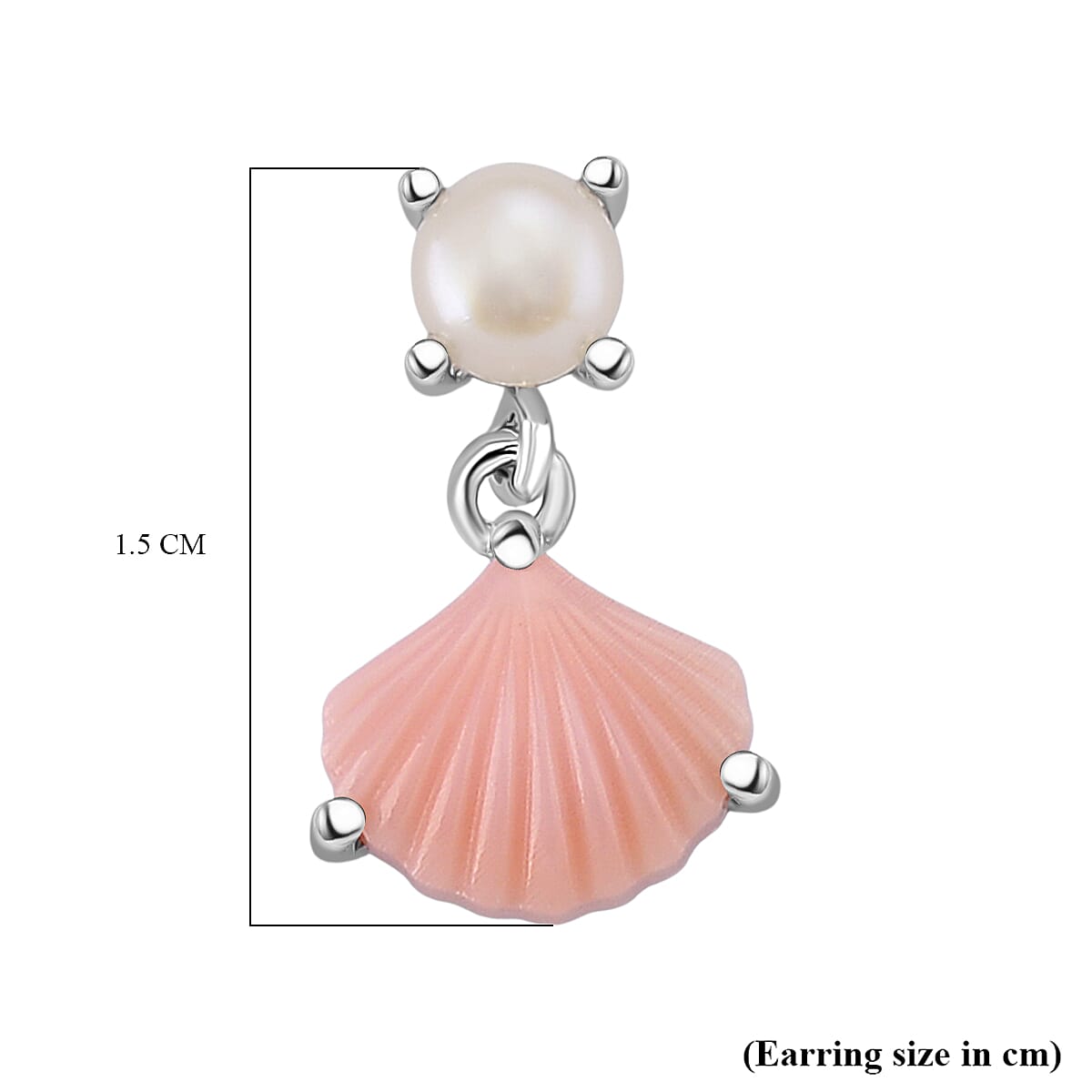 Queen Conch Shell & White Fresh Water Pearl Earring with Push Back in Rhodium Overlay Sterling Silver 2.97 Ct.