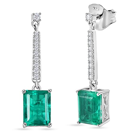 D'Joy Emeraldine Triplet Quartz & White Zircon Dangling Earring in Platinum Overlay Sterling Silver 5.78 Ct.