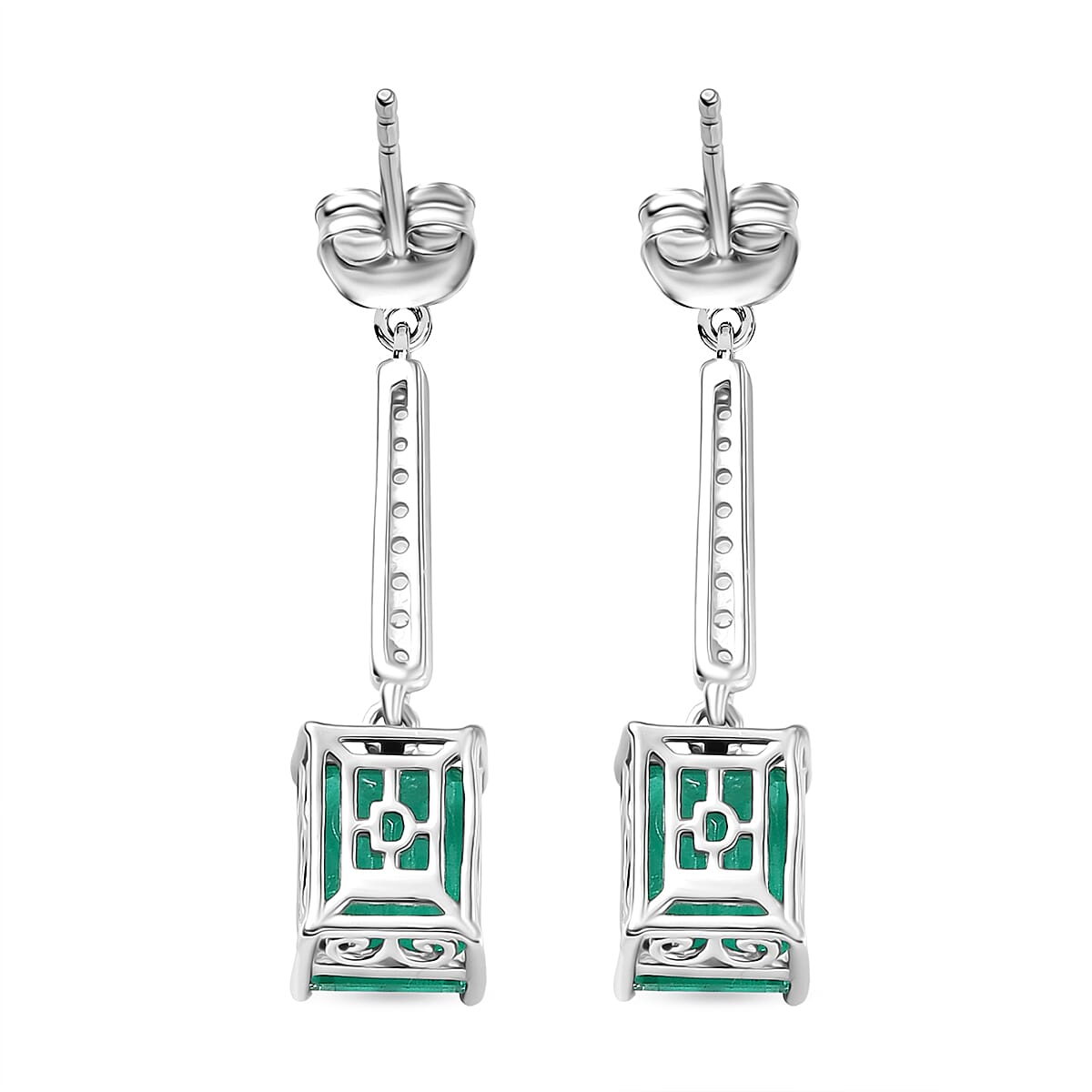 D'Joy Emeraldine Triplet Quartz & White Zircon Dangling Earring in Platinum Overlay Sterling Silver 5.78 Ct.
