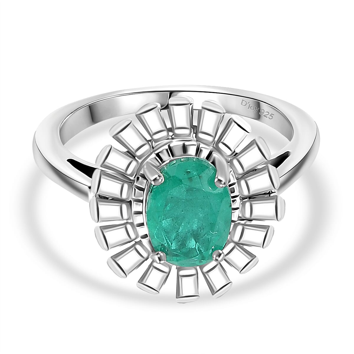 D'Joy Emeraldine Triplet Quartz Solitaire Ring in Platinum Overlay Sterling Silver 1.33 Ct.
