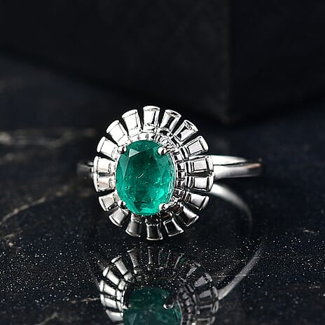 D'Joy Emeraldine Triplet Quartz Solitaire Ring in Platinum Overlay Sterling Silver 1.33 Ct.