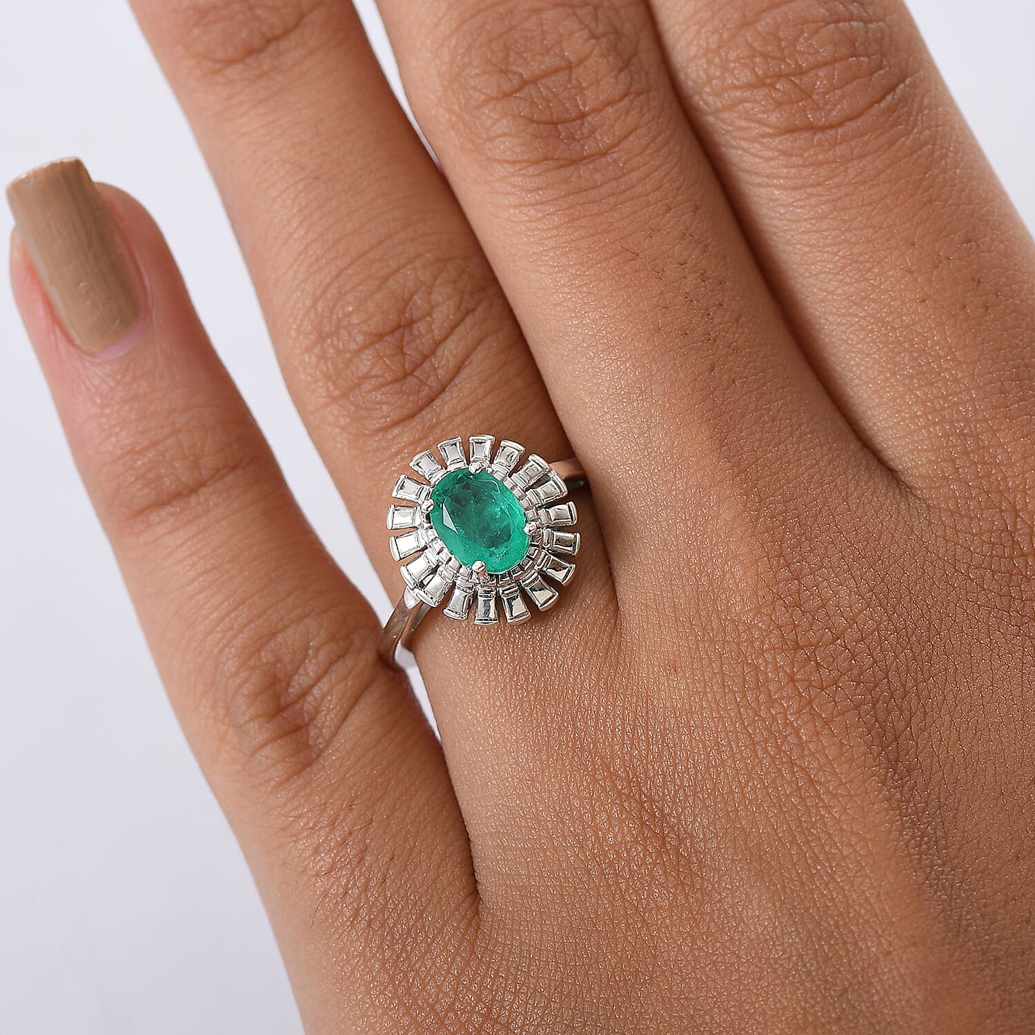 D'Joy Emeraldine Triplet Quartz Solitaire Ring in Platinum Overlay Sterling Silver 1.33 Ct.