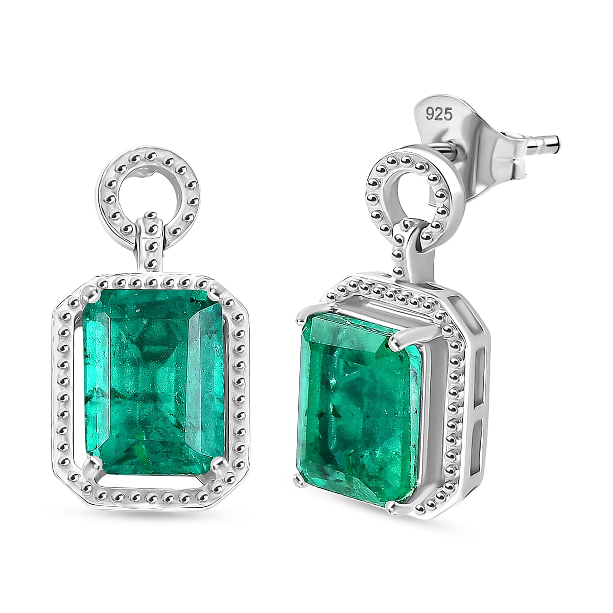 D'Joy Emeraldine Triplet Quartz Dangling Earring in Platinum Overlay Sterling Silver 3.72 Ct.